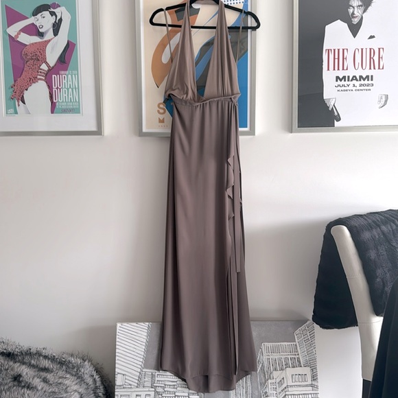 BCBG Maxazria Taupe Angeline Gown with Halter Bodysuit - Picture 4 of 10